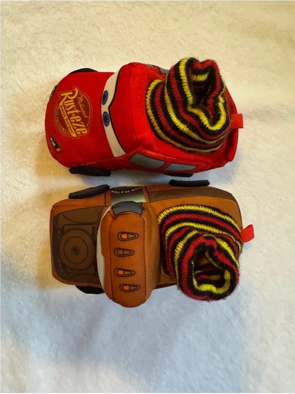 Cars Plush Slippers - Red Lightning McQueen and Towmater size 7/8